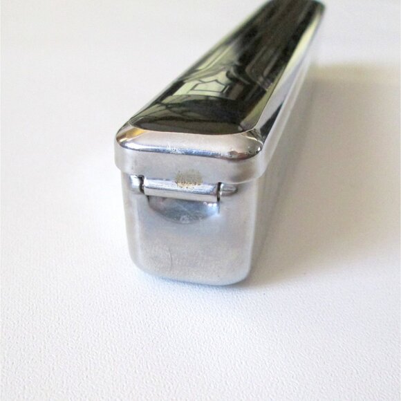 Vintage Art Deco Straight Razor Chrome Metal Case Vanity Piece Hinged Lid 7" - Picture 3 of 7